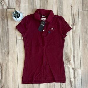 Hollister Red Fitted Button Down Shirt Polo Collar XS